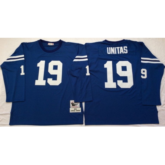 Men Indianapolis Colts 19 Johnny Unitas Blue Long Sleeve M&N Throwback Jersey Men Indianapolis Colts 19 Johnny Unitas Blue Long Sleeve M&N Throwback Jersey