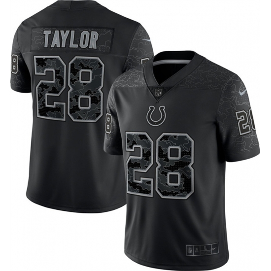 Men Indianapolis Colts 28 Jonathan Taylor Black Reflective Limited Stitched Football Jersey Men Indianapolis Colts 28 Jonathan Taylor Black Reflective Limited Stitched Football Jersey