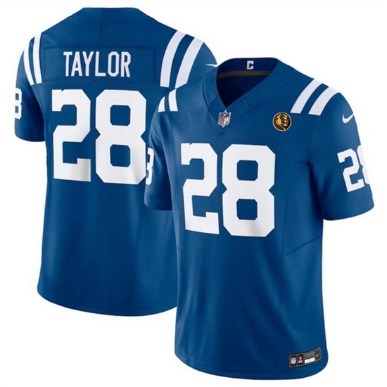 Men Indianapolis Colts 28 Jonathan Taylor Blue 2023 F U S E With John Madden Patch Vapor Limited Stitched Football Jersey Men Indianapolis Colts 28 Jonathan Taylor Blue 2023 F U S E With John Madden Patch Vapor Limited Stitched Football Jersey