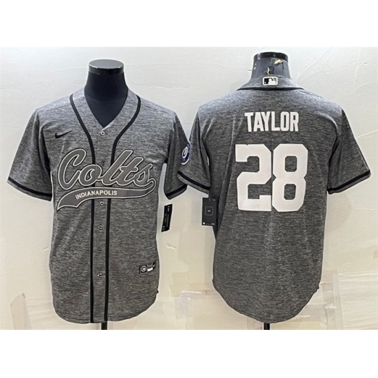 Men Indianapolis Colts 28 Jonathan Taylor Grey With Patch Cool Base Stitched Baseball Jersey Men Indianapolis Colts 28 Jonathan Taylor Grey With Patch Cool Base Stitched Baseball Jersey