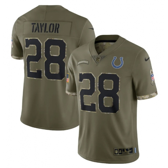 Men Indianapolis Colts 28 Jonathan Taylor Olive 2022 Salute To Service Limited Stitched Jersey Men Indianapolis Colts 28 Jonathan Taylor Olive 2022 Salute To Service Limited Stitched Jersey