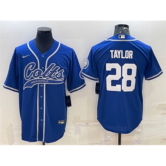Men Indianapolis Colts 28 Jonathan Taylor Royal Cool Base Stitched Baseball Jersey Men Indianapolis Colts 28 Jonathan Taylor Royal Cool Base Stitched Baseball Jersey