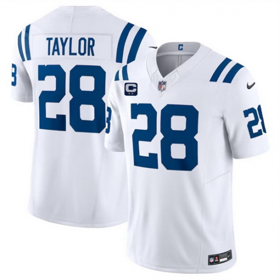 Men Indianapolis Colts 28 Jonathan Taylor White 2024 F U S E With 2 Star C Patch Vapor Limited Stitched Football Jersey Men Indianapolis Colts 28 Jonathan Taylor White 2024 F U S E With 2 Star C Patch Vapor Limited Stitched Football Jersey