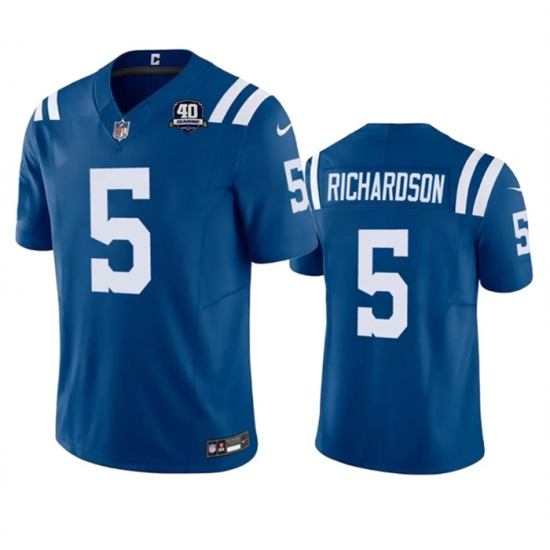 Men Indianapolis Colts 5 Anthony Richardson Blue 2023 F U S E 40th Anniversary Vapor Untouchable Stitched Football Jersey Men Indianapolis Colts 5 Anthony Richardson Blue 2023 F U S E 40th Anniversary Vapor Untouchable Stitched Football Jersey