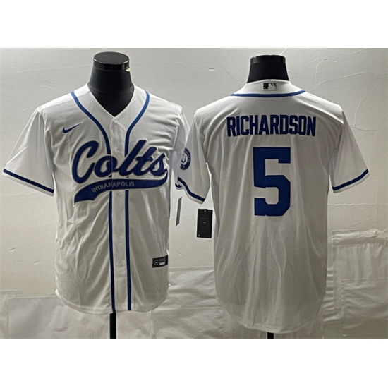 Men Indianapolis Colts 5 Anthony Richardson White Cool Base Stitched Baseball Jersey Men Indianapolis Colts 5 Anthony Richardson White Cool Base Stitched Baseball Jersey