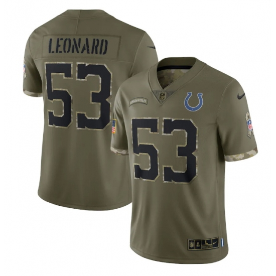Men Indianapolis Colts 53 Shaquille Leonard Olive 2022 Salute To Service Limited Stitched Jersey Men Indianapolis Colts 53 Shaquille Leonard Olive 2022 Salute To Service Limited Stitched Jersey
