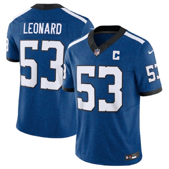 Men Indianapolis Colts 53 Shaquille Leonard Royal 2023 F U S E Indiana Nights Limited Stitched Football Jersey Men Indianapolis Colts 53 Shaquille Leonard Royal 2023 F U S E Indiana Nights Limited Stitched Football Jersey