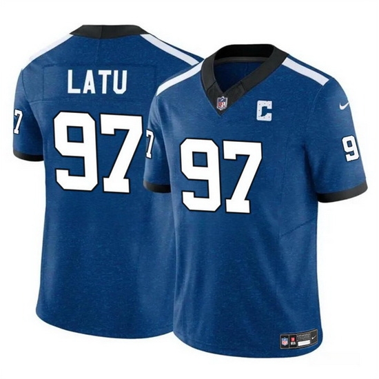 Men Indianapolis Colts 97 Laiatu Latu Blue 2024 Draft F U S E Thowback Vapor Limited Stitched Football Jersey Men Indianapolis Colts 97 Laiatu Latu Blue 2024 Draft F U S E Thowback Vapor Limited Stitched Football Jersey