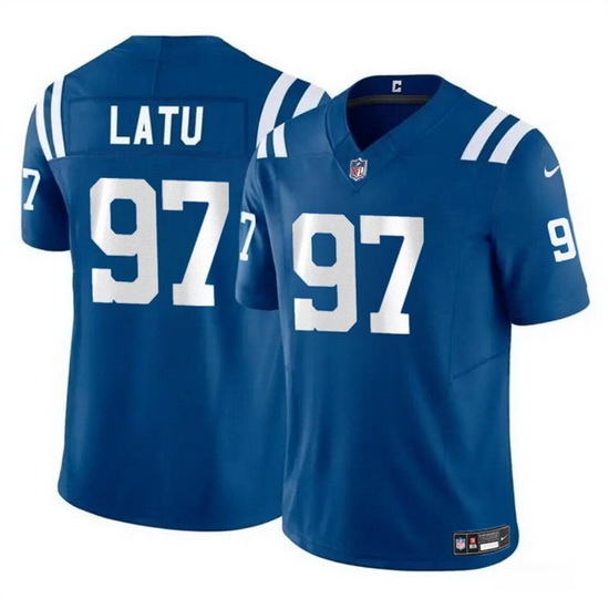 Men Indianapolis Colts 97 Laiatu Latu Blue 2024 Draft F U S E Vapor Limited Stitched Football Jersey Men Indianapolis Colts 97 Laiatu Latu Blue 2024 Draft F U S E Vapor Limited Stitched Football Jersey