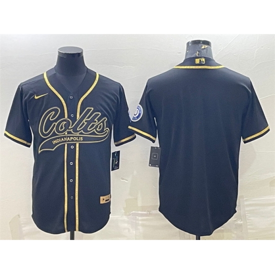 Men Indianapolis Colts Blank Black Gold With Patch Cool Base Stitched Baseball Jersey Men Indianapolis Colts Blank Black Gold With Patch Cool Base Stitched Baseball Jersey