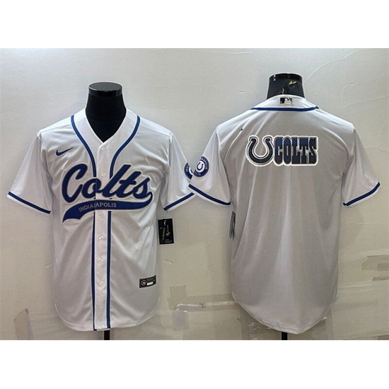 Men Indianapolis Colts White Team Big Logo With Patch Cool Base Stitched Baseball Jersey Men Indianapolis Colts White Team Big Logo With Patch Cool Base Stitched Baseball Jersey