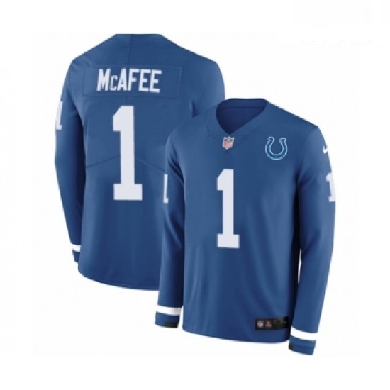 Men Nike Indianapolis Colts 1 Pat McAfee Limited Blue Therma Long Sleeve NFL Jersey Men Nike Indianapolis Colts 1 Pat McAfee Limited Blue Therma Long Sleeve NFL Jersey