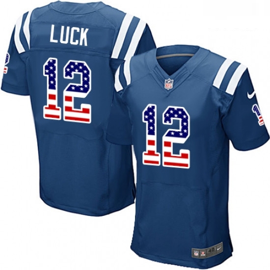 Men Nike Indianapolis Colts 12 Andrew Luck Elite Royal Blue Home USA Flag Fashion NFL Jersey Men Nike Indianapolis Colts 12 Andrew Luck Elite Royal Blue Home USA Flag Fashion NFL Jersey