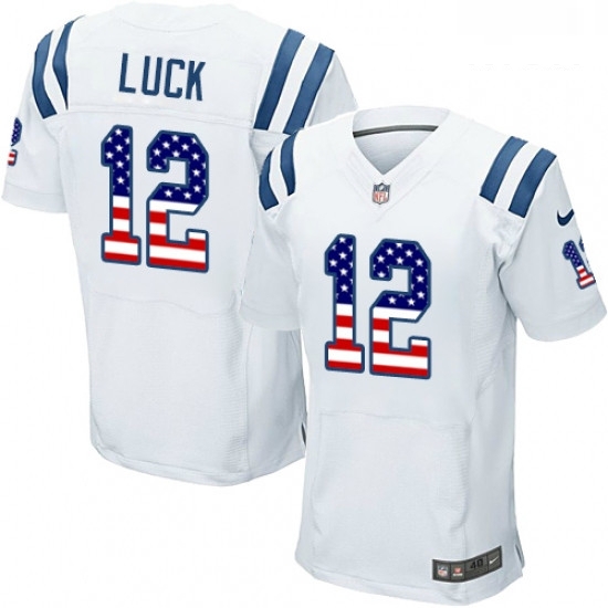 Men Nike Indianapolis Colts 12 Andrew Luck Elite White Road USA Flag Fashion NFL Jersey Men Nike Indianapolis Colts 12 Andrew Luck Elite White Road USA Flag Fashion NFL Jersey