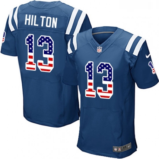Men Nike Indianapolis Colts 13 TY Hilton Elite Royal Blue Home USA Flag Fashion NFL Jersey Men Nike Indianapolis Colts 13 TY Hilton Elite Royal Blue Home USA Flag Fashion NFL Jersey