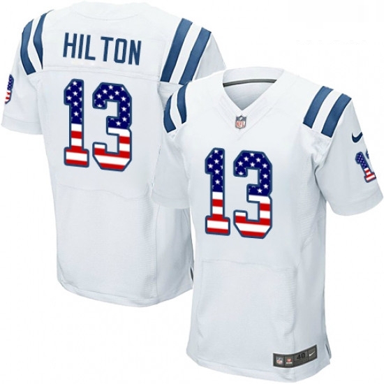 Men Nike Indianapolis Colts 13 TY Hilton Elite White Road USA Flag Fashion NFL Jersey Men Nike Indianapolis Colts 13 TY Hilton Elite White Road USA Flag Fashion NFL Jersey