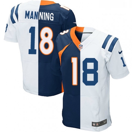 Men Nike Indianapolis Colts 18 Peyton Manning Elite WhiteNavy Blue Split Fashion NFL Jersey Men Nike Indianapolis Colts 18 Peyton Manning Elite WhiteNavy Blue Split Fashion NFL Jersey