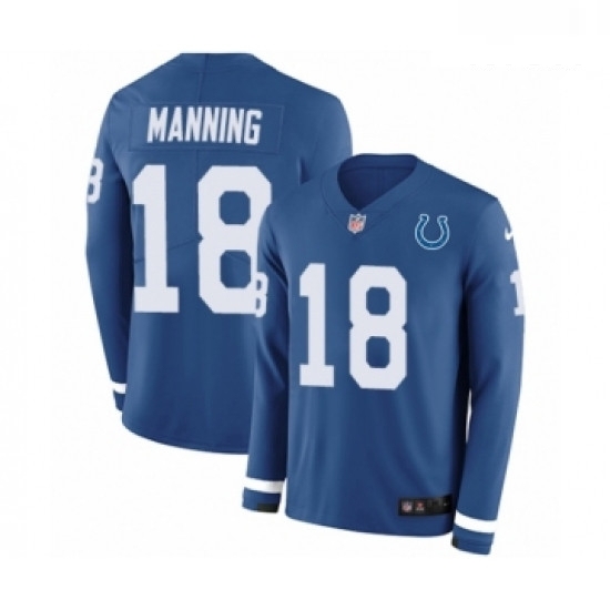 Men Nike Indianapolis Colts 18 Peyton Manning Limited Blue Therma Long Sleeve NFL Jersey Men Nike Indianapolis Colts 18 Peyton Manning Limited Blue Therma Long Sleeve NFL Jersey