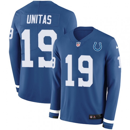Nike Colts 19 Johnny Unitas Royal Blue Team Color Men s Stitched NFL Limited Therma Long Sleeve Jersey Nike Colts 19 Johnny Unitas Royal Blue Team Color Men s Stitched NFL Limited Therma Long Sleeve Jersey