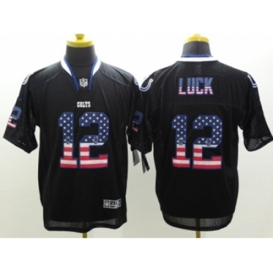 Nike Indianapolis Colts 12 Andrew Luck Black Elite USA Flag Fashion NFL Jersey Nike Indianapolis Colts 12 Andrew Luck Black Elite USA Flag Fashion NFL Jersey