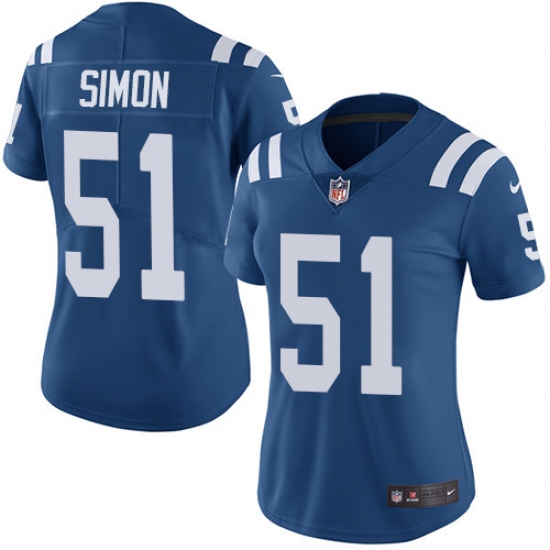 Nike Colts #51 John Simon Royal Blue Team Color Womens Stitched NFL Vapor Untouchable Limited Jersey Nike Colts #51 John Simon Royal Blue Team Color Womens Stitched NFL Vapor Untouchable Limited Jersey