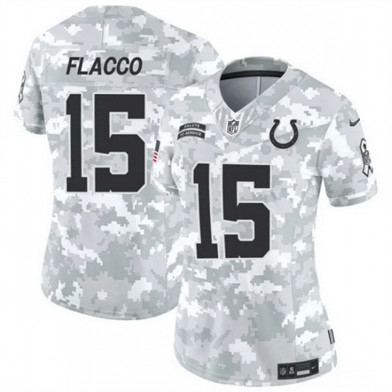 Women Indianapolis Colts 15 Joe Flacco 2024 F U S E Arctic Camo Salute To Service Limited Stitched Jersey Women Indianapolis Colts 15 Joe Flacco 2024 F U S E Arctic Camo Salute To Service Limited Stitched Jersey