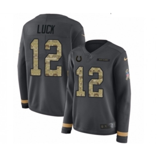 Womens Nike Indianapolis Colts 12 Andrew Luck Limited Black Salute to Service Therma Long Sleeve NFL Jersey Womens Nike Indianapolis Colts 12 Andrew Luck Limited Black Salute to Service Therma Long Sleeve NFL Jersey