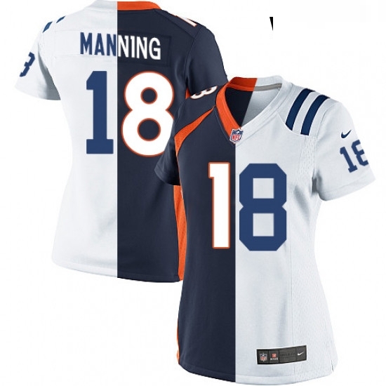 Womens Nike Indianapolis Colts 18 Peyton Manning Elite WhiteNavy Blue Split Fashion NFL Jersey Womens Nike Indianapolis Colts 18 Peyton Manning Elite WhiteNavy Blue Split Fashion NFL Jersey
