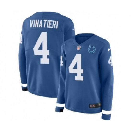 Womens Nike Indianapolis Colts 4 Adam Vinatieri Limited Blue Therma Long Sleeve NFL Jersey Womens Nike Indianapolis Colts 4 Adam Vinatieri Limited Blue Therma Long Sleeve NFL Jersey