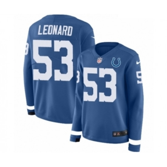 Womens Nike Indianapolis Colts 53 Darius Leonard Limited Blue Therma Long Sleeve NFL Jersey Womens Nike Indianapolis Colts 53 Darius Leonard Limited Blue Therma Long Sleeve NFL Jersey