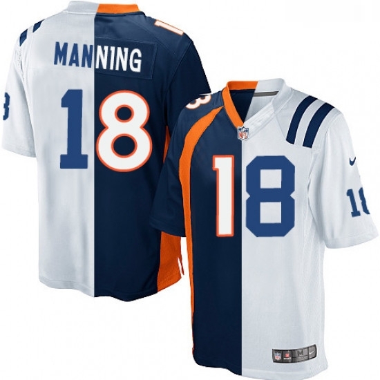 Youth Nike Indianapolis Colts 18 Peyton Manning Elite WhiteNavy Blue Split Fashion NFL Jersey Youth Nike Indianapolis Colts 18 Peyton Manning Elite WhiteNavy Blue Split Fashion NFL Jersey