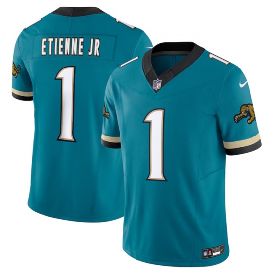 Men Jacksonville Jaguars 1 Travis Etienne JR Teal 2024 F U S E Prowler Throwback Vapor Limited Stitched Football Jersey Men Jacksonville Jaguars 1 Travis Etienne JR Teal 2024 F U S E Prowler Throwback Vapor Limited Stitched Football Jersey