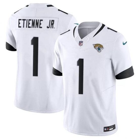 Men Jacksonville Jaguars 1 Travis Etienne Jr White 2023 F U S E Vapor Untouchable Limited Stitched Jersey Men Jacksonville Jaguars 1 Travis Etienne Jr White 2023 F U S E Vapor Untouchable Limited Stitched Jersey