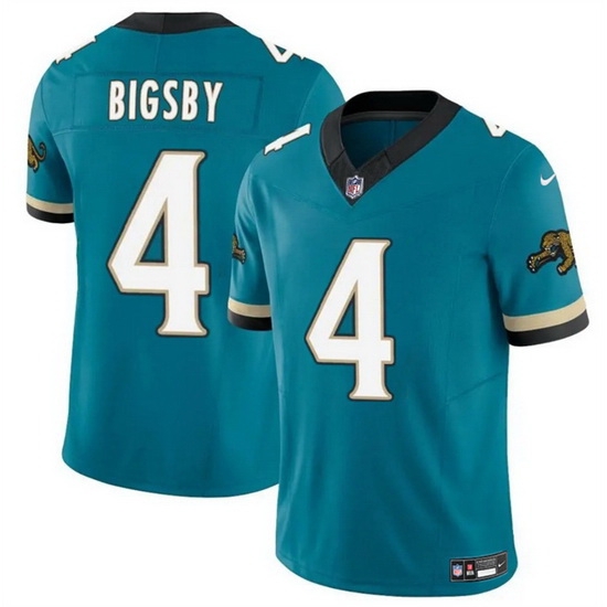 Men Jacksonville Jaguars 4 Tank Bigsby Teal 2024 F U S E Prowler Throwback Vapor Limited Stitched Football Jersey Men Jacksonville Jaguars 4 Tank Bigsby Teal 2024 F U S E Prowler Throwback Vapor Limited Stitched Football Jersey