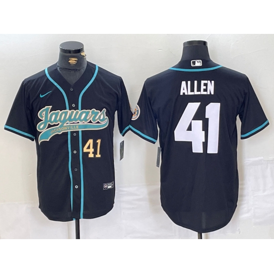 Men Jacksonville Jaguars 41 Josh Allen Black With Patch Cool Base Stitched Baseball Jersey 2 Men Jacksonville Jaguars 41 Josh Allen Black With Patch Cool Base Stitched Baseball Jersey 2