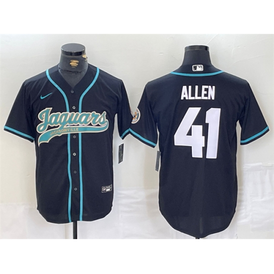 Men Jacksonville Jaguars 41 Josh Allen Black With Patch Cool Base Stitched Baseball Jersey Men Jacksonville Jaguars 41 Josh Allen Black With Patch Cool Base Stitched Baseball Jersey