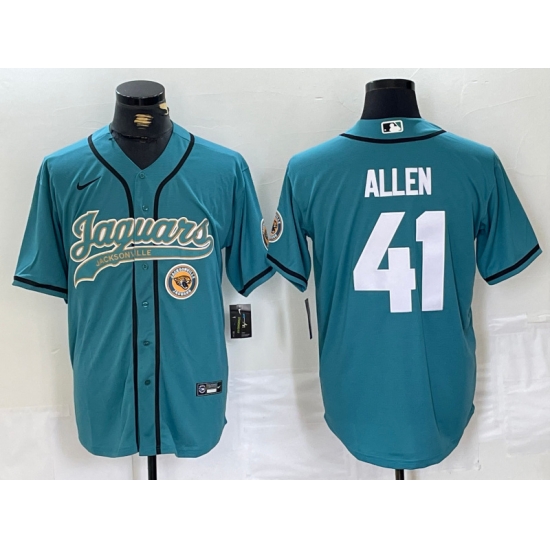 Men Jacksonville Jaguars 41 Josh Allen Teal With Patch Cool Base Stitched Baseball Jersey 1 Men Jacksonville Jaguars 41 Josh Allen Teal With Patch Cool Base Stitched Baseball Jersey 1
