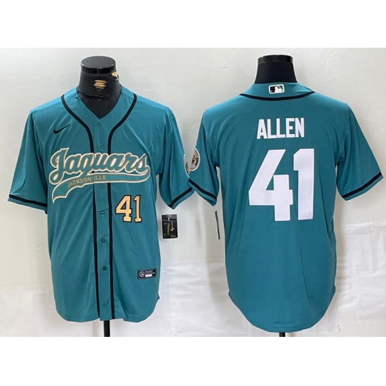 Men Jacksonville Jaguars 41 Josh Allen Teal With Patch Cool Base Stitched Baseball Jersey 2 Men Jacksonville Jaguars 41 Josh Allen Teal With Patch Cool Base Stitched Baseball Jersey 2