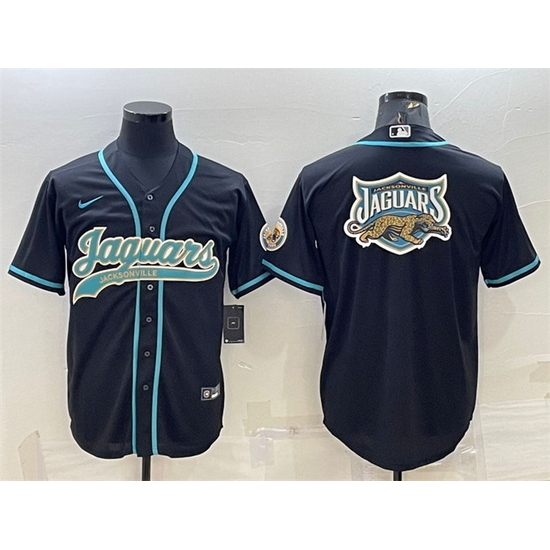 Men Jacksonville Jaguars Black Team Big Logo With Patch Cool Base Stitched Baseball Jersey Men Jacksonville Jaguars Black Team Big Logo With Patch Cool Base Stitched Baseball Jersey