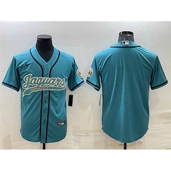 Men Jacksonville Jaguars Blank Teal With Patch Cool Base Stitched Baseball Jersey Men Jacksonville Jaguars Blank Teal With Patch Cool Base Stitched Baseball Jersey