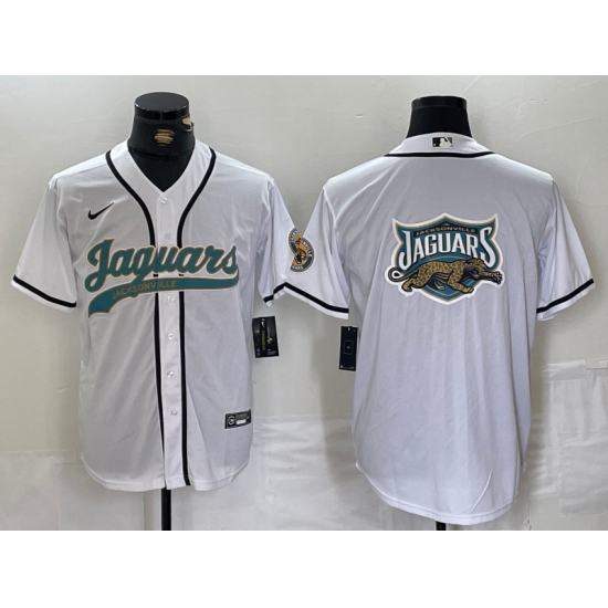 Men Jacksonville Jaguars White With Patch Cool Base Stitched Baseball Jersey Men Jacksonville Jaguars White With Patch Cool Base Stitched Baseball Jersey
