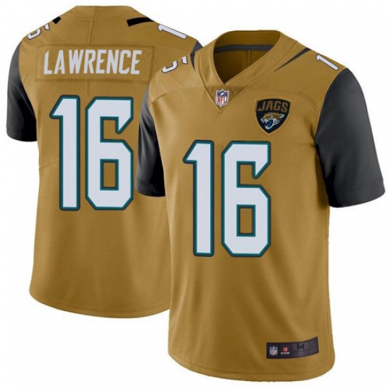 Nike Jacksonville Jaguars 16 Trevor Lawrence Gold Men Stitched NFL Limited Rush Jersey Nike Jacksonville Jaguars 16 Trevor Lawrence Gold Men Stitched NFL Limited Rush Jersey