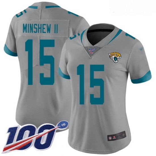 Jaguars #15 Gardner Minshew II Silver Women Stitched Football Limited Inverted Legend 100th Season Jersey Jaguars #15 Gardner Minshew II Silver Women Stitched Football Limited Inverted Legend 100th Season Jersey