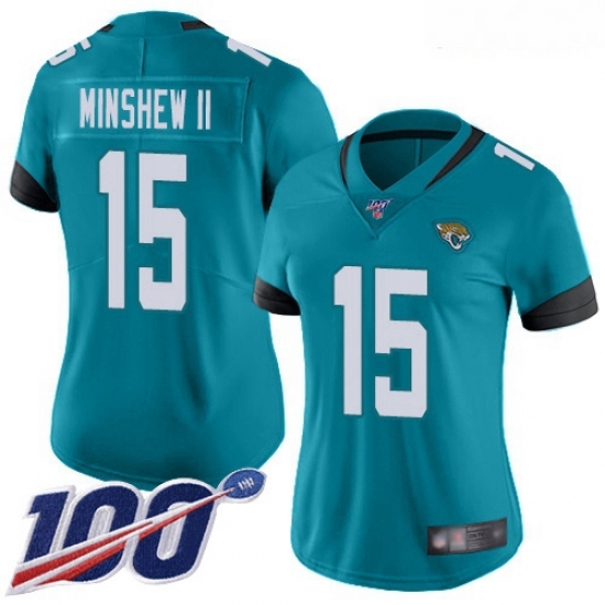 Jaguars #15 Gardner Minshew II Teal Green Alternate Women Stitched Football 100th Season Vapor Limited Jersey Jaguars #15 Gardner Minshew II Teal Green Alternate Women Stitched Football 100th Season Vapor Limited Jersey