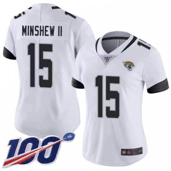 Jaguars #15 Gardner Minshew II White Women Stitched Football 100th Season Vapor Limited Jersey Jaguars #15 Gardner Minshew II White Women Stitched Football 100th Season Vapor Limited Jersey