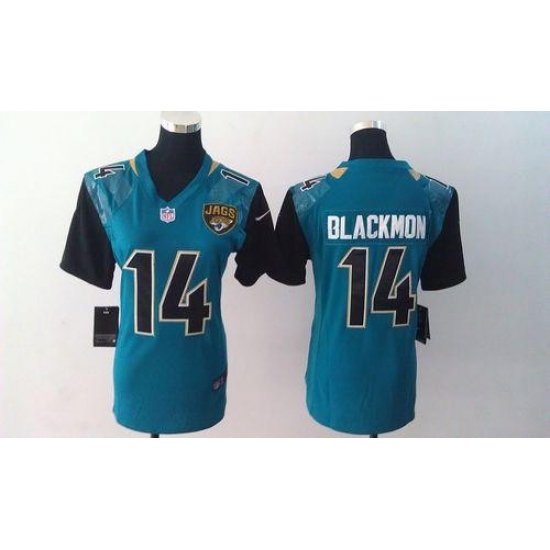 Nike Jaguars #14 Justin Blackmon Teal Green Alternate Women Jersey Nike Jaguars #14 Justin Blackmon Teal Green Alternate Women Jersey