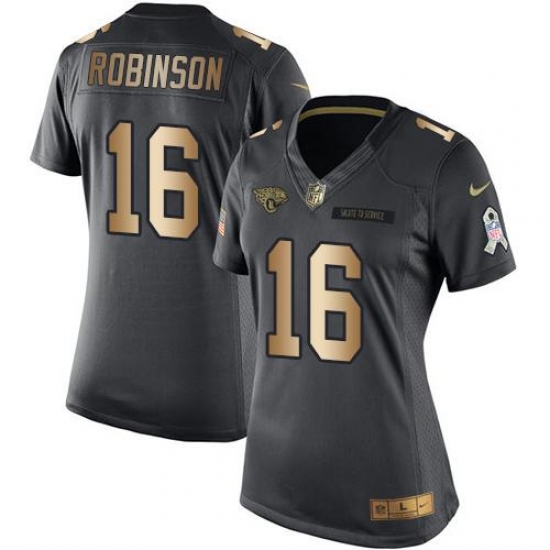 Nike Jaguars #16 Denard Robinson Black Womens Stitched NFL Limited Gold Salute to Service Jersey Nike Jaguars #16 Denard Robinson Black Womens Stitched NFL Limited Gold Salute to Service Jersey