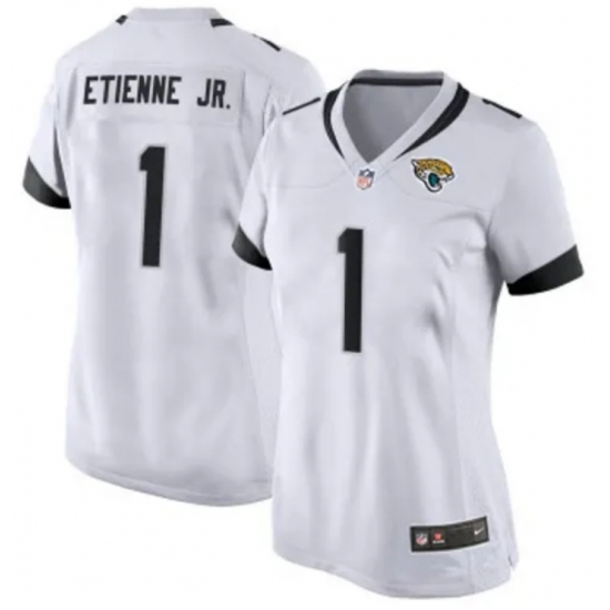 Women Jacksonville Jaguars 1 Travis Etienne JR White 2024 Prowler Throwback Vapor Limited Stitched Football Jersey Women Jacksonville Jaguars 1 Travis Etienne JR White 2024 Prowler Throwback Vapor Limited Stitched Football Jersey