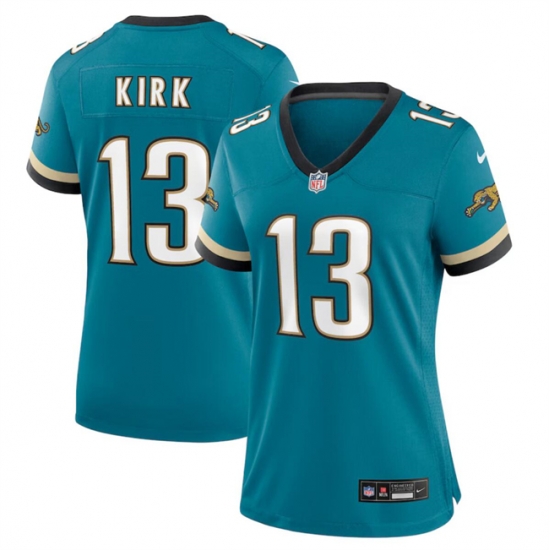 Women Jacksonville Jaguars 13 Christian Kirk Teal 2024 Prowler Throwback Vapor Limited Stitched Football Jersey Women Jacksonville Jaguars 13 Christian Kirk Teal 2024 Prowler Throwback Vapor Limited Stitched Football Jersey