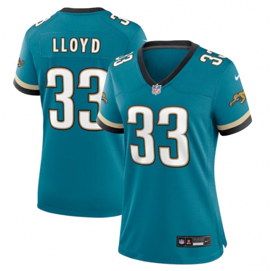 Women Jacksonville Jaguars 33 Devin Lloyd Teal 2024 Prowler Throwback Vapor Limited Stitched Football Jersey Women Jacksonville Jaguars 33 Devin Lloyd Teal 2024 Prowler Throwback Vapor Limited Stitched Football Jersey